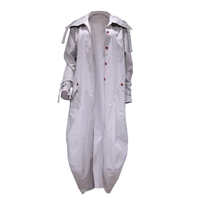 Long Trench Coat Ladies Autumn Jacket Long Sleeve Turn Down Collar Pockets Zipper up Trench Coats Windbreaker Woman Clothing