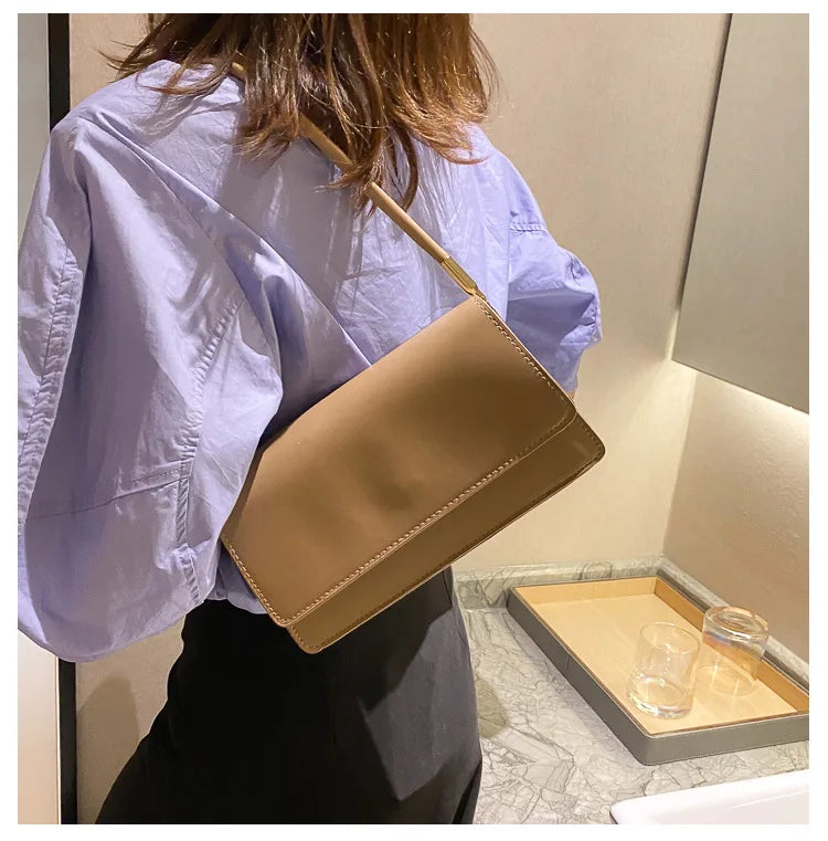 New Women's Fashion Handbags Retro Solid Color PU Leather Shoulder Underarm Bag Casual Women Hobos Handbags сумка женская Trend