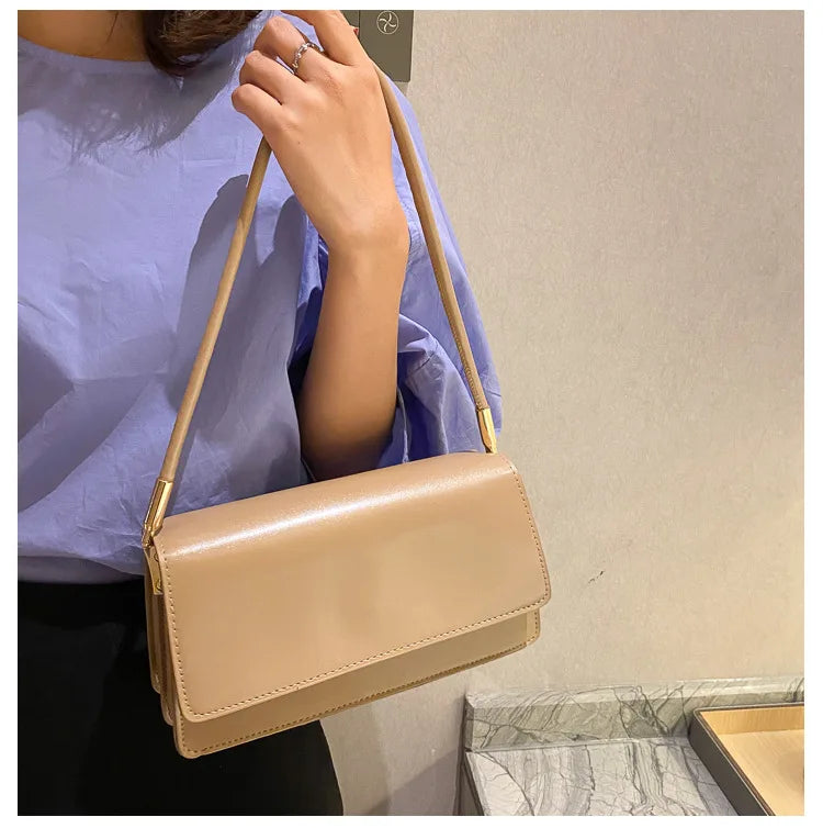 New Women's Fashion Handbags Retro Solid Color PU Leather Shoulder Underarm Bag Casual Women Hobos Handbags сумка женская Trend