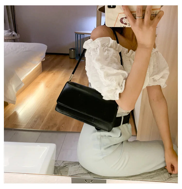 New Women's Fashion Handbags Retro Solid Color PU Leather Shoulder Underarm Bag Casual Women Hobos Handbags сумка женская Trend