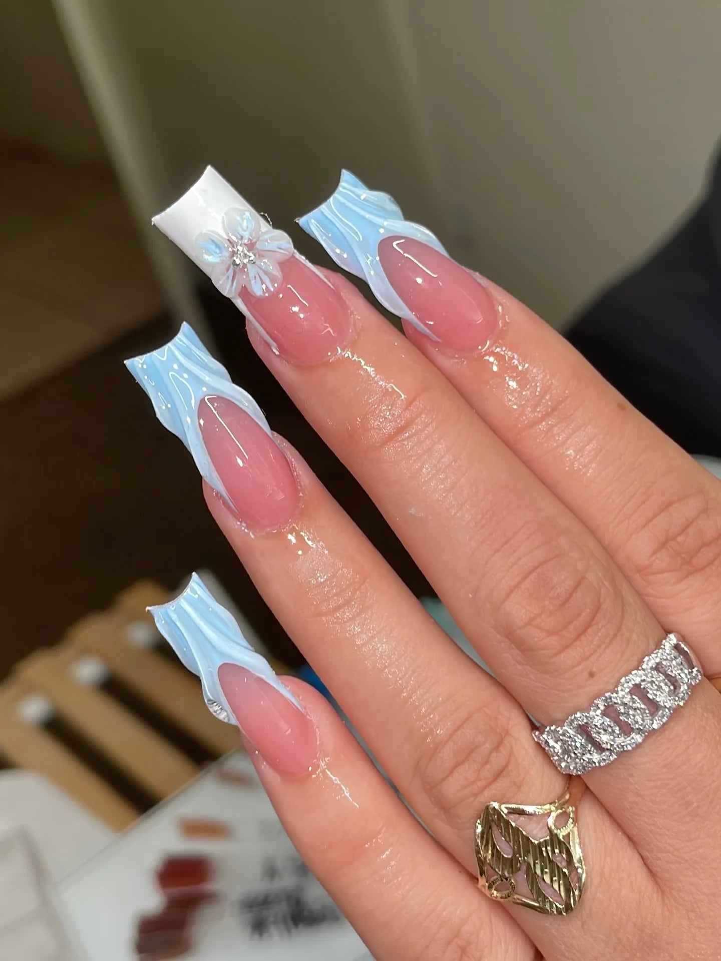 Handmade Square 3D Lily Press on Nails Glue on False Nails for Women