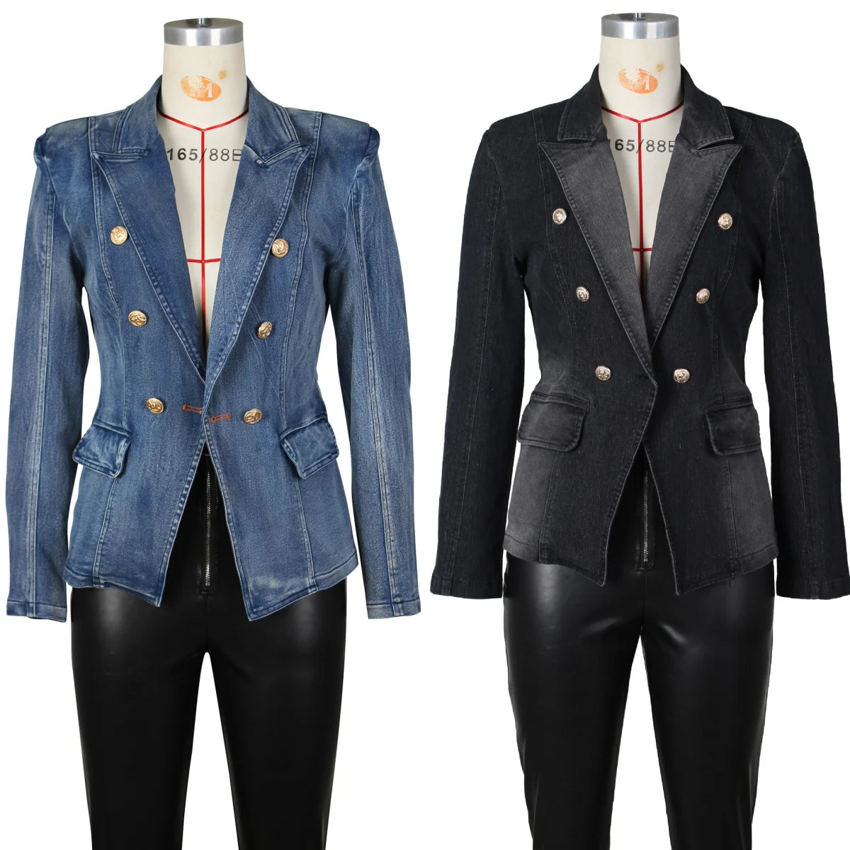 G0614 High Quality Washed Vintage Jacket Double Breasted Blazer Denim Jacket Women
