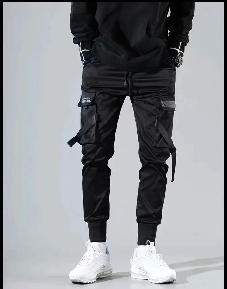Ribbons Harem Joggers Men Cargo Pants Streetwear 2024 Hip Hop Casual Pockets Track Pants Male Harajuku Fashion Trousers