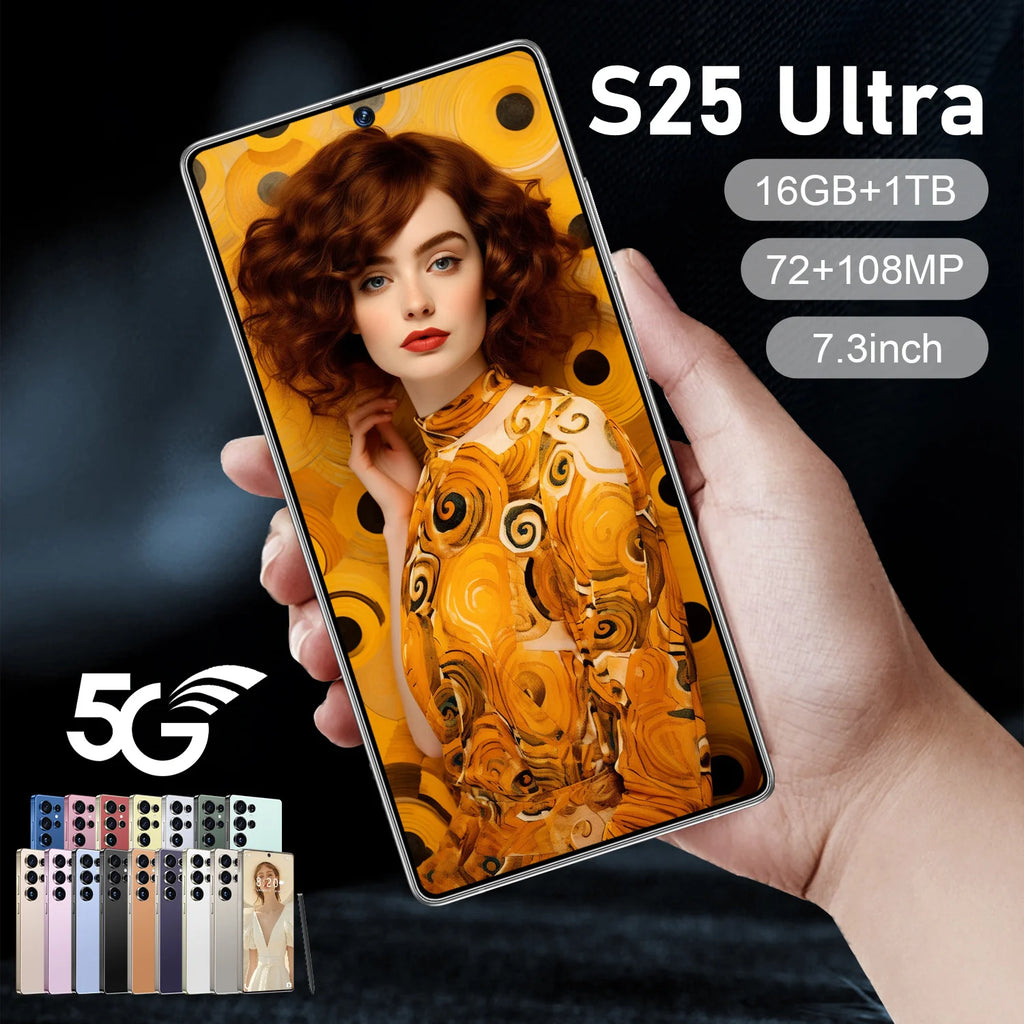 S25 Ultra 8000mAh Battery 7.3 Inch HD Screen 108MP Rear 65W for Extended Use Remote Areas-French Spanish English