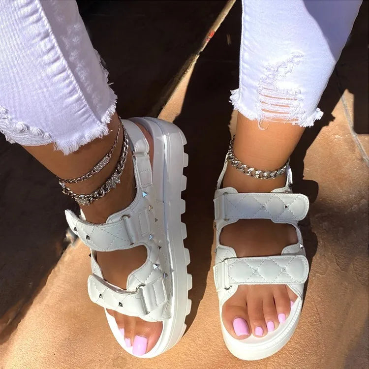 Thick Soled Plus Size Women's Summer Platform Wedge Sandals Slip-On Closure PU Upper Rubber Outsole Fashion Trend