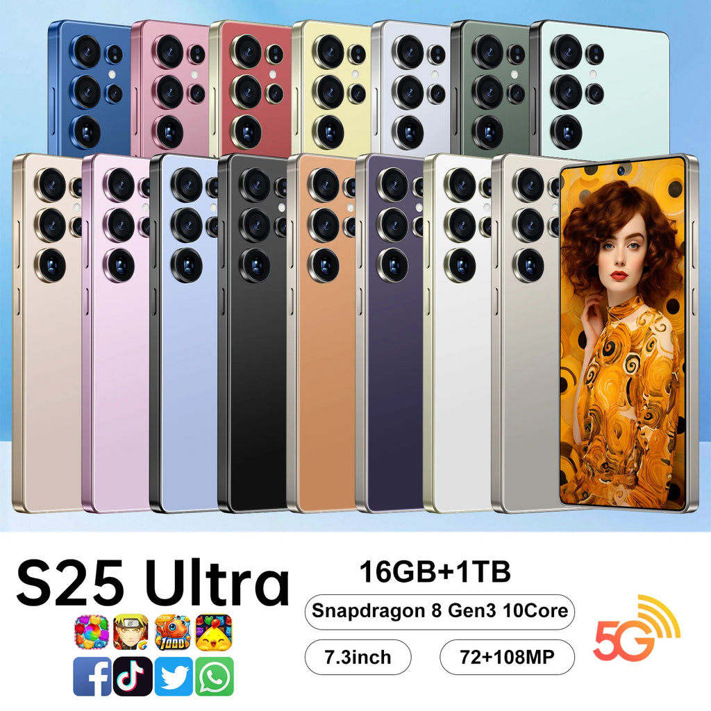 S25 Ultra 8000mAh Battery 7.3 Inch HD Screen 108MP Rear 65W for Extended Use Remote Areas-French Spanish English