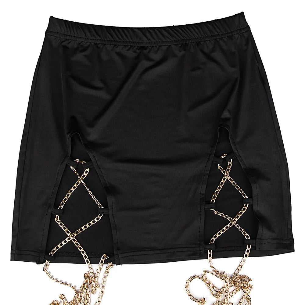 New Arrival Summer Sexy Club Outfits Lace up Crop Top and Mini Skirt Two Piece Skirt Set Women