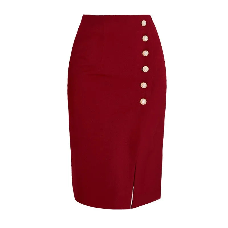 European and American Style Autumn New OL Skirt Professional Fashion Slim Cut Single Breasted Hip Skirt