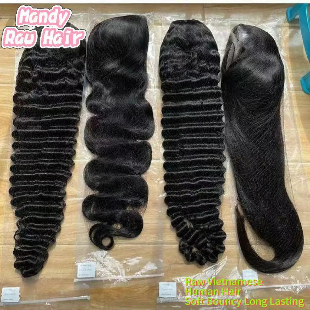 100% Virgin Vietnamese Human Hair HD Lace Front Bundles Black Women Soft Bouncy Long-Lasting 200% Density Deep Wave/Body