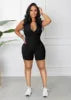 2024 New Summer Ribbed Zipper V Neck Bodycon Rompers Women Plus Size Jumpsuit Fitness Jumpsuit Women