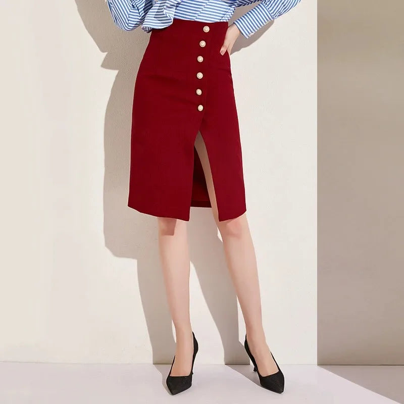 European and American Style Autumn New OL Skirt Professional Fashion Slim Cut Single Breasted Hip Skirt