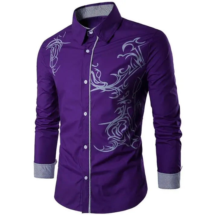 Men's Shirt Cardigan Spring and Autumn Men's Ethnic Style Printed Shirt Trendy Casual Long Sleeved Shirts