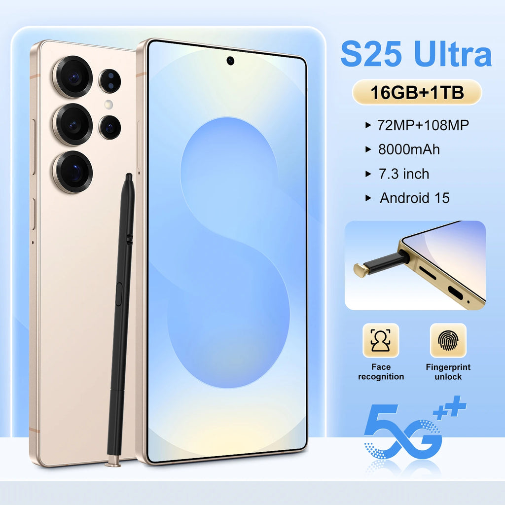 S25 Ultra Android 14 Smartphone 7.3 Inch HD Screen 12GB RAM 108MP 5G Original Unlocked Express Shipping in Stock