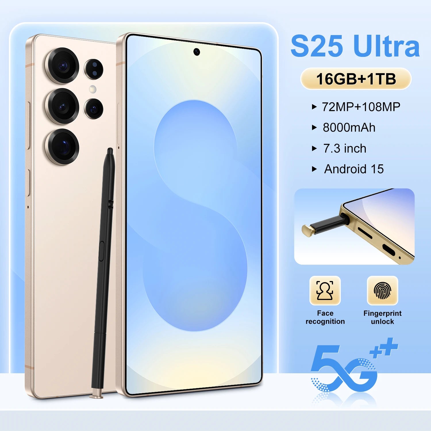 S25 Ultra Android 14 Smartphone 7.3 Inch HD Screen 12GB RAM 108MP 5G Original Unlocked Express Shipping in Stock