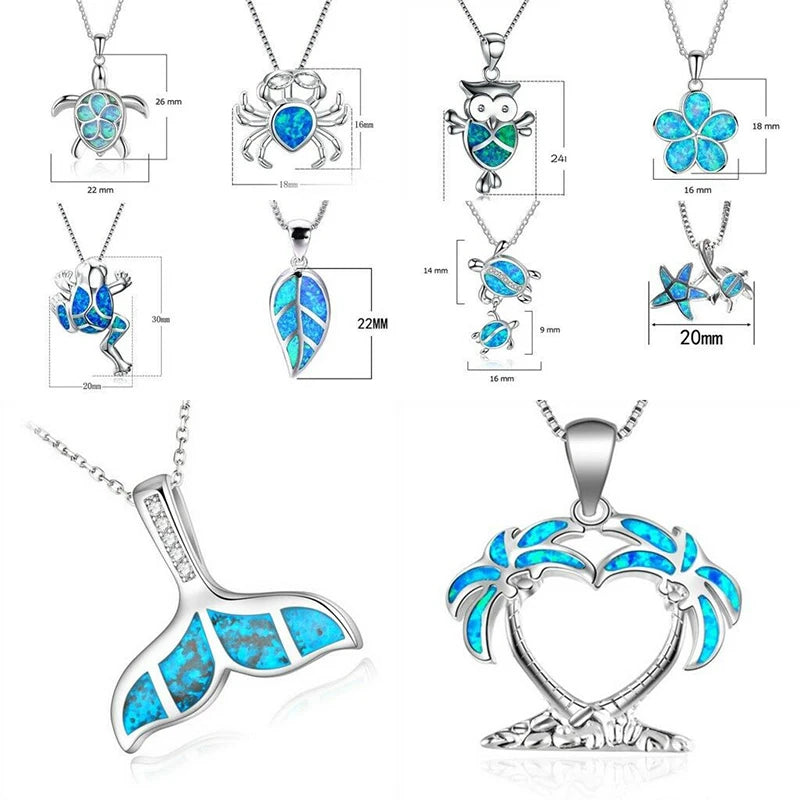 Boho Cute Sea Dolphin Pendant Necklace for Girl Statement Women Accessories Fashion Imitation Blue Opal Necklace Jewelry Gifts
