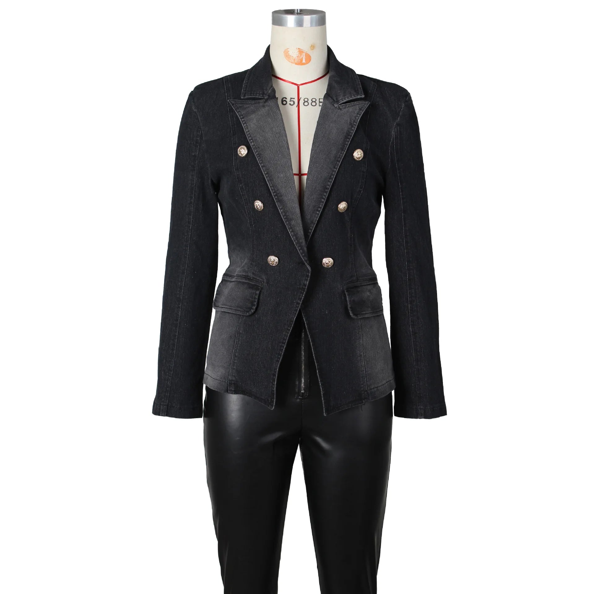 G0614 High Quality Washed Vintage Jacket Double Breasted Blazer Denim Jacket Women