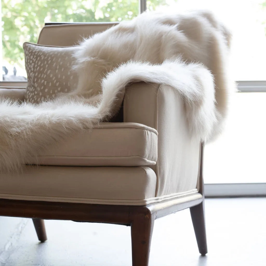 HMS 50\" X 60\" Royal White Long Hair Faux Fur Throw Acrylic & Polyester Knitted Plush 100% Polyester Backing for Garments