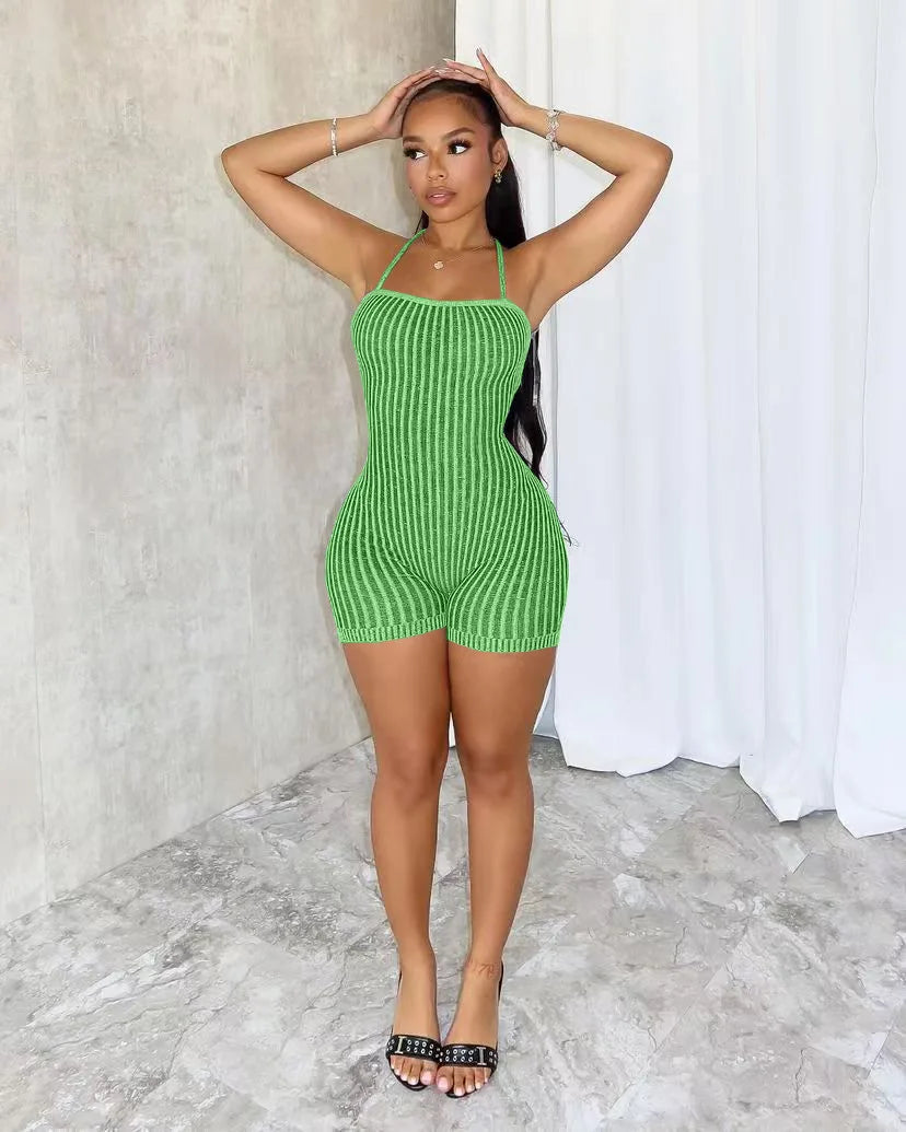 Liu Ming New Products Summer Casual Women s Slim Sleeveless Halter Knitted Romper Ladies Shorts Jumpsuit