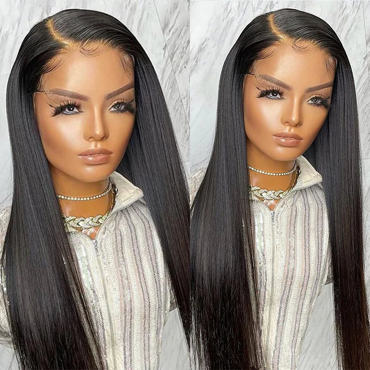 100 13x6 Raw Virgin Lace Frontal Human Hair Wig, Invisible Glueless HD Full Lace Front Wigs, Brazilian Bone Straight Hair Wig