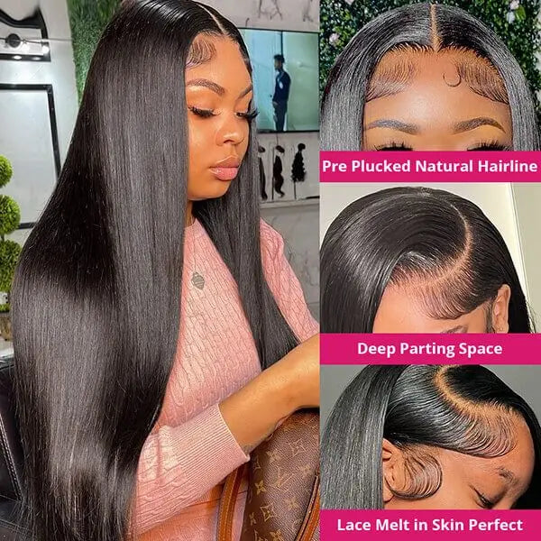 100 13x6 Raw Virgin Lace Frontal Human Hair Wig, Invisible Glueless HD Full Lace Front Wigs, Brazilian Bone Straight Hair Wig