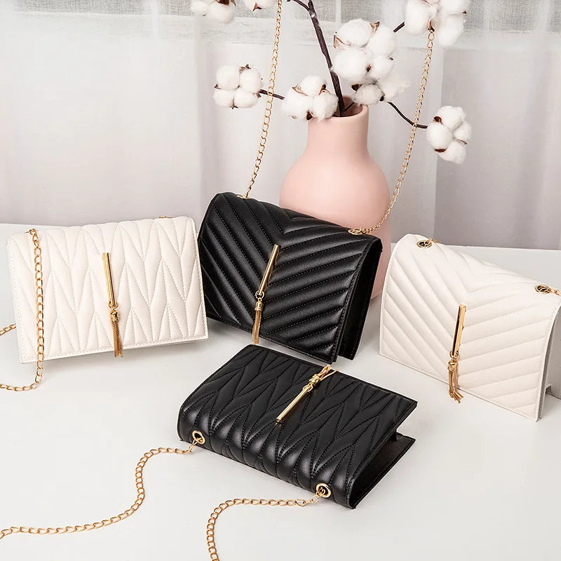 New Fashion Embroidered Mini Waterproof PU Bag Minimalist Fringe Chain Bag Handbag Women's Compact Square Crossbody Bag