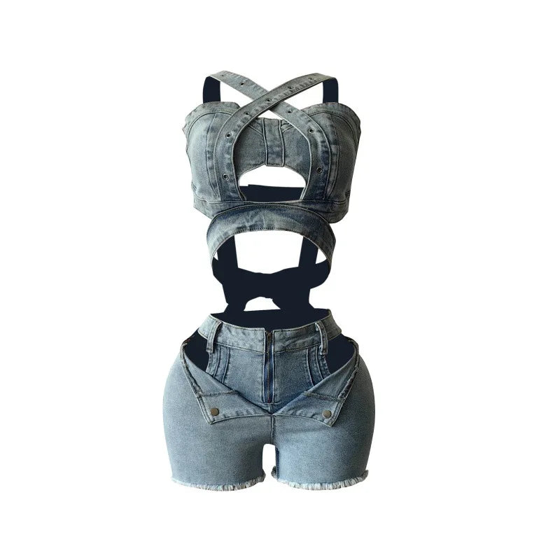 Strapless Elastic Shorts Set with Straps Suit Women's Pants Women Sets