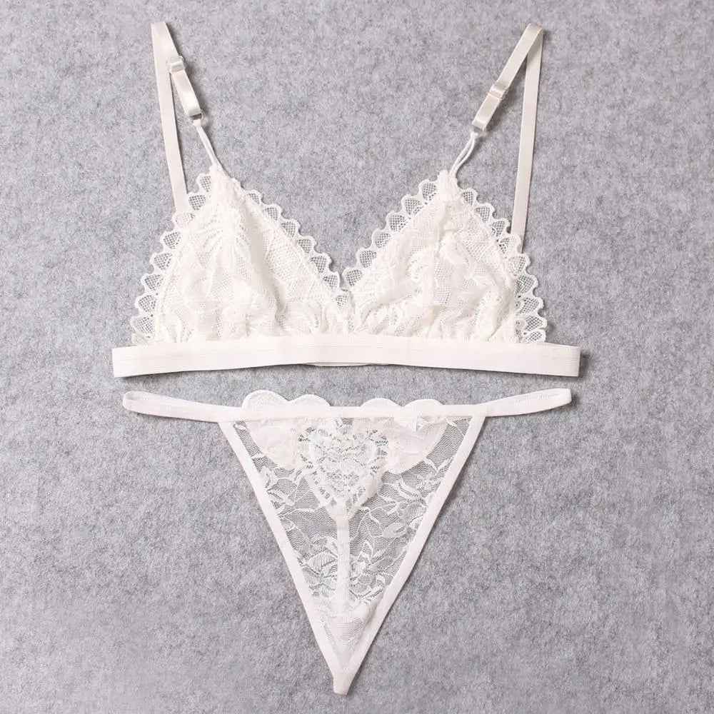 2pcs Sexy Woman Bra And Panty   Lace Bra Wire Free Bralette Lingerie Female Seamless Unpadded Transparent Brassiere bra set