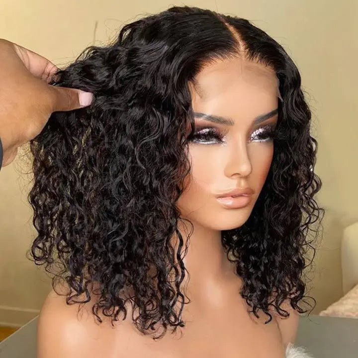 Natural Color Lace Frontal Human Hair Wig Raw Virgin Hair With Natural Hairline 180% Density Glueless Bob Curly Lace Front Wig