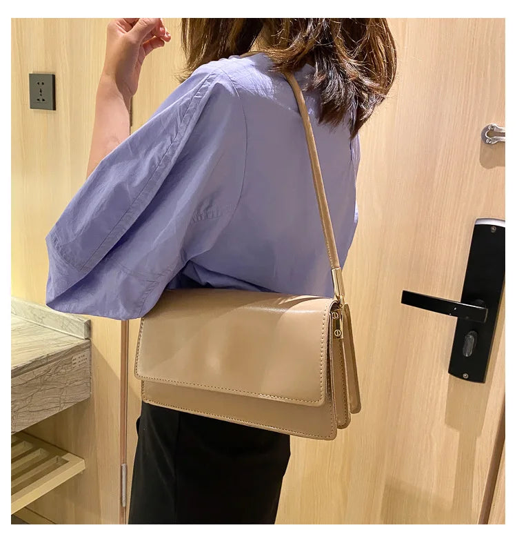 New Women's Fashion Handbags Retro Solid Color PU Leather Shoulder Underarm Bag Casual Women Hobos Handbags сумка женская Trend
