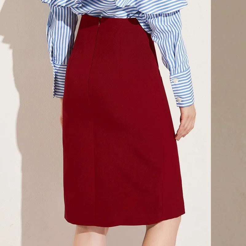 European and American Style Autumn New OL Skirt Professional Fashion Slim Cut Single Breasted Hip Skirt