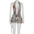 Wholesale Fashion Women Party Sleeveless Leopard Printed Backless Sexy Club Wear Dress