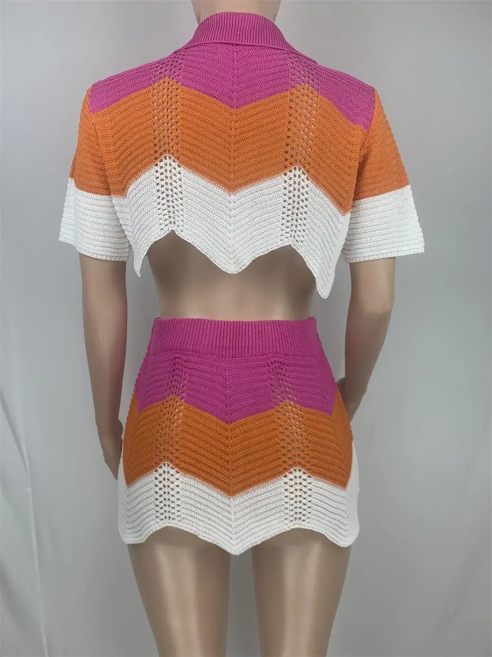 Women's Casual Sexy Dress Stitching Nude Empty Ladies Ruffle Sweater Crop Top Short Sets Women Two Piece Skirt Set Sweaters