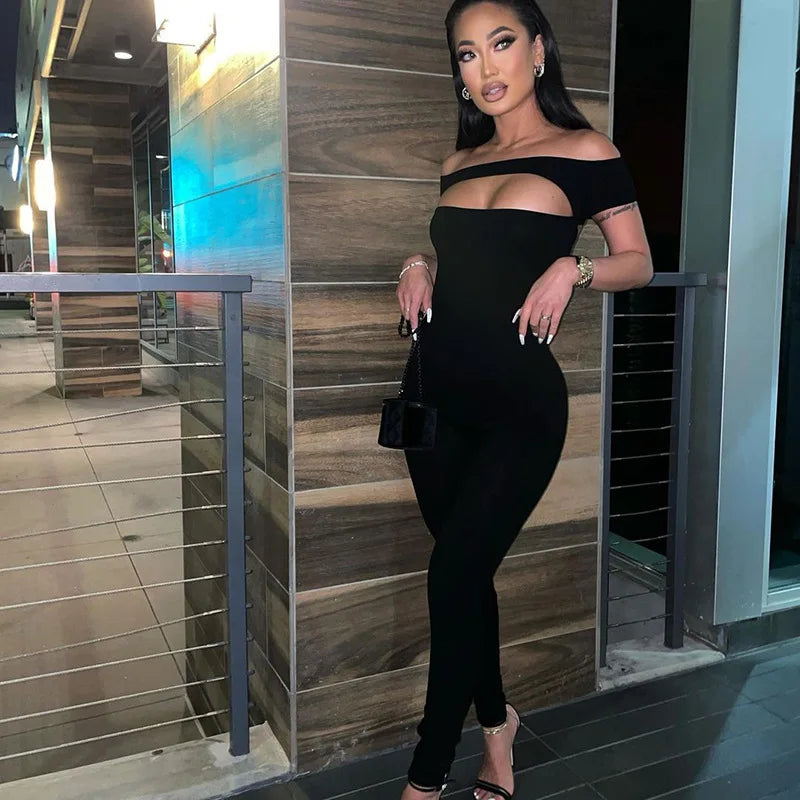 Liu Ming Custom Design Women Sexy Y2K Clothing Short Sleeve Hollow Out Skinny Romper Jumpsuit