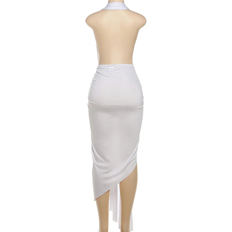 Summer New Street Style Women Dresses Sexy Sleeveless Halter Neck Backless High-Waisted Floor-Length Dress