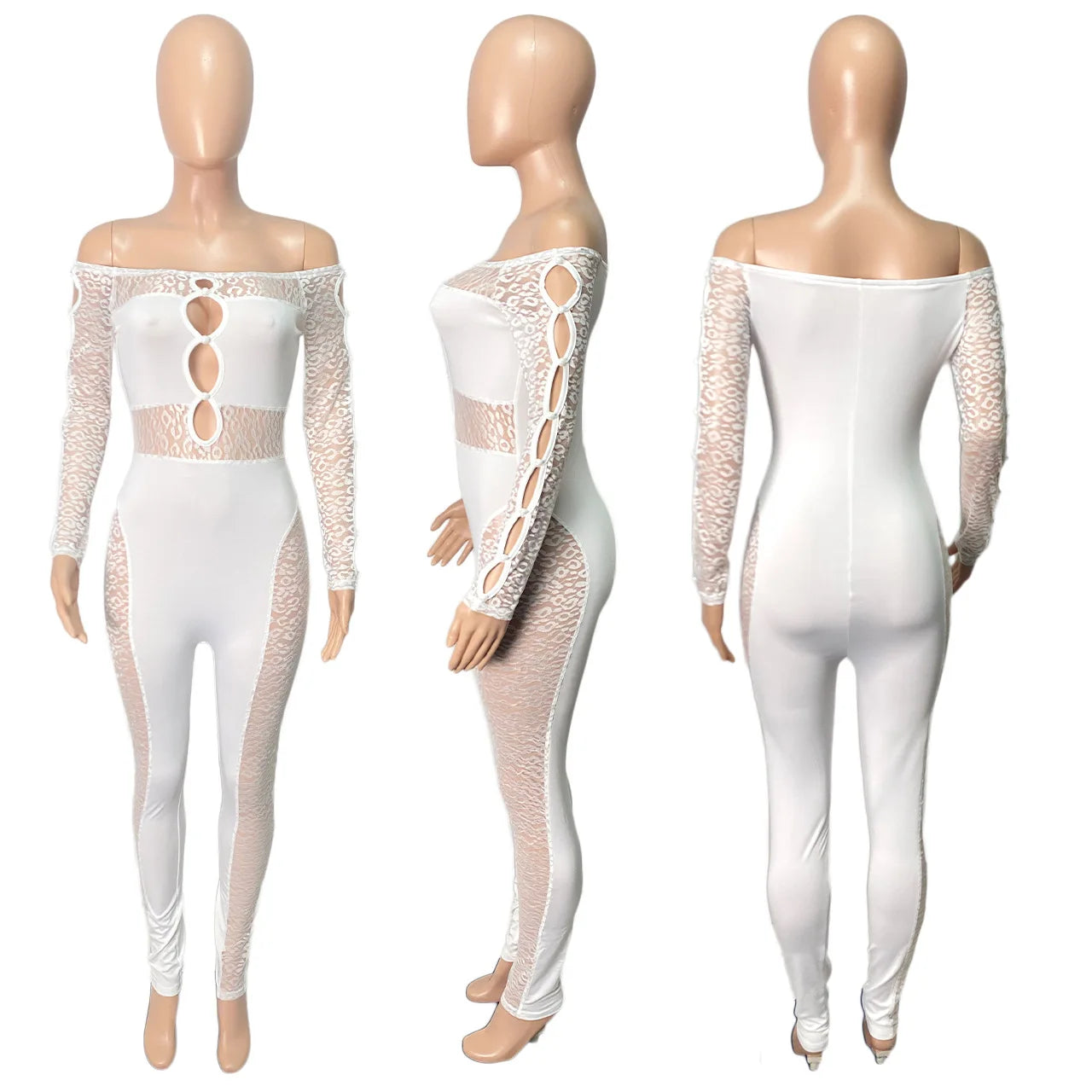 2024 Spring Jumpsuits See-through Leopard Print Pearl Buckle One Shoulder Sexy Jumpsuits for Women