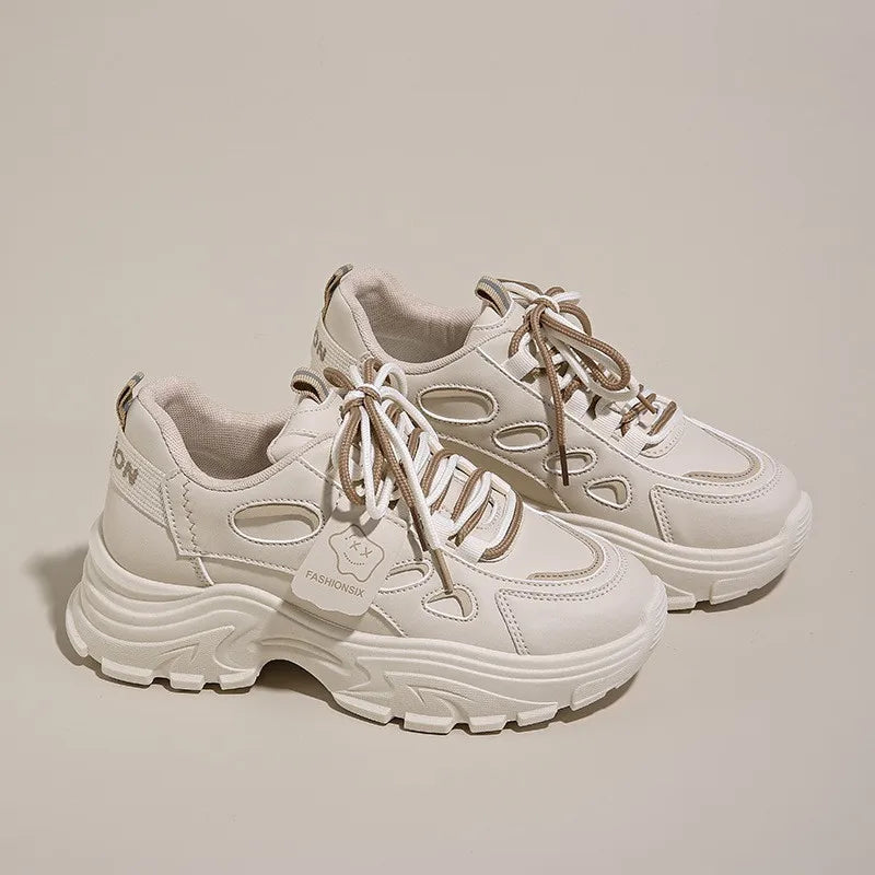 Autumn Women's New Breathable White Shoes Women's Versatile Korean Version Thick Soled Sports Shoes Casual Trendy Shoes