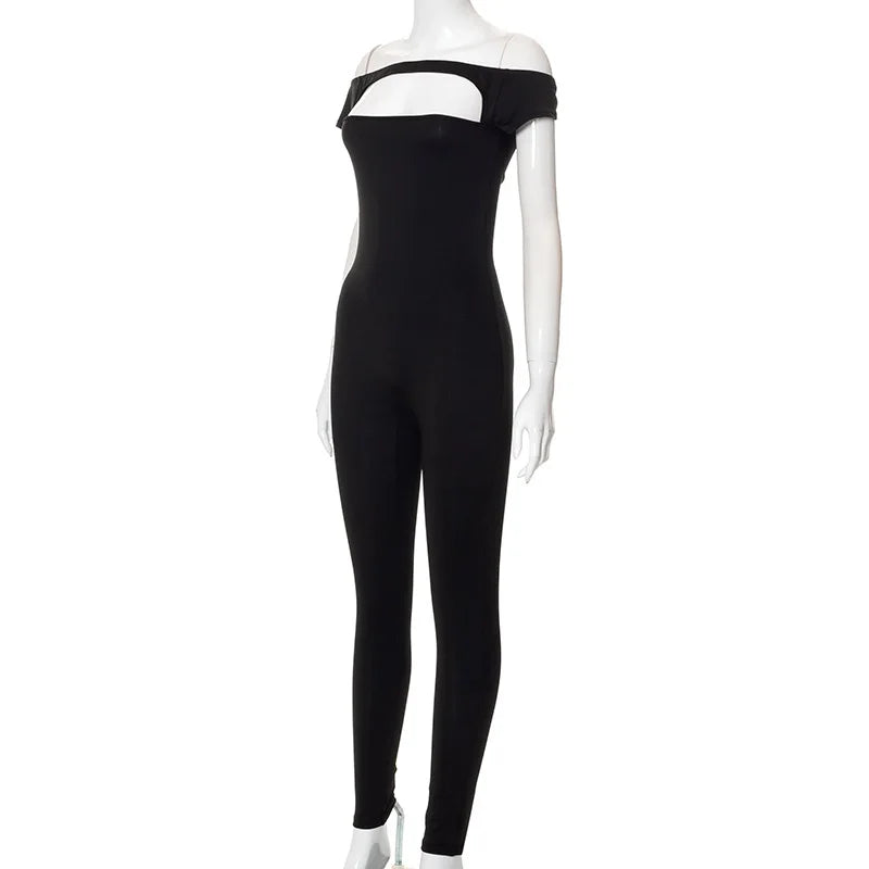 Liu Ming Custom Design Women Sexy Y2K Clothing Short Sleeve Hollow Out Skinny Romper Jumpsuit