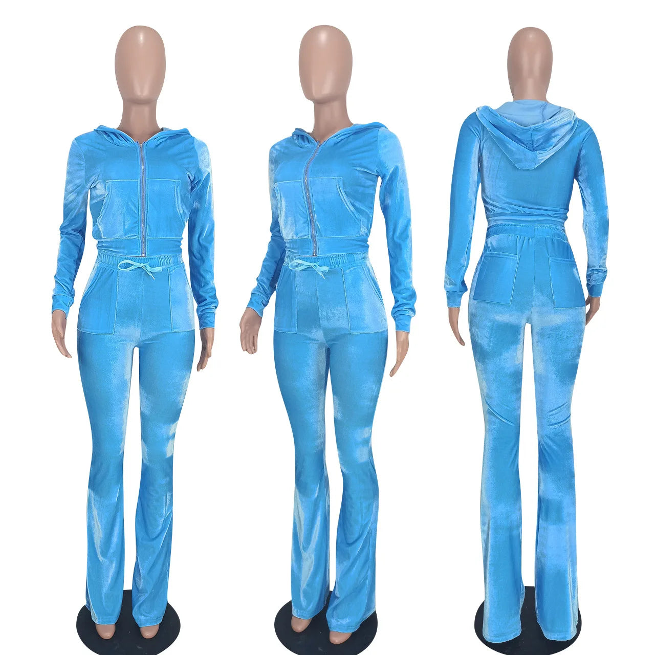Winter Woman Clothing Ladies Jacket Velvet Sweatsuit Women Vintage Two Piece Flare Pants Set Velour Tracksuits Outfit Sets Women