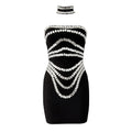 Women Strapless Bodycon Bandage Dress Sexy Beading Summer Celebrity Evening Party Mini Dresses