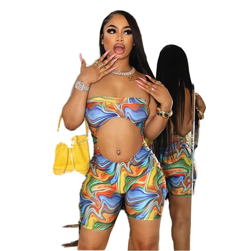 High Quality Summer Colorful Print Jumpsuits Strapless Rompers with New Design Casual High Waist Skinny Fit for Sports Fitness