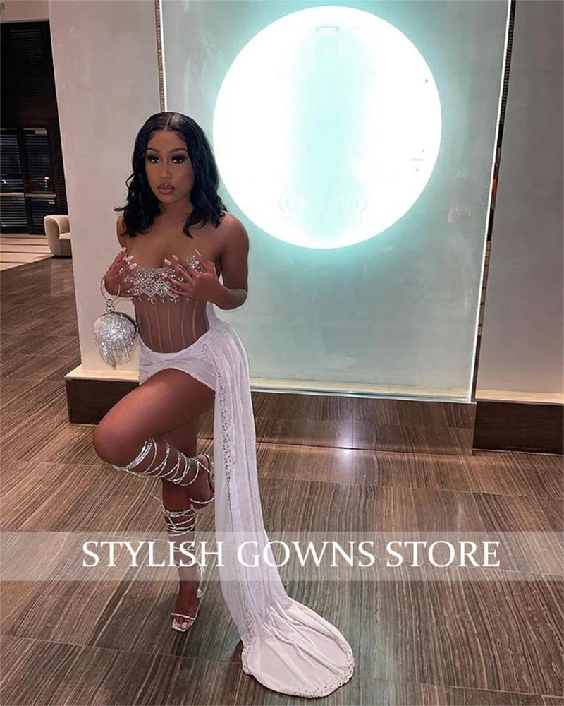 Sexy Velvet Strapless Short Prom Dresses for Black Girls Crystal Bead 2025 Birthday Luxury Party Dress Mini Cocktail Customized