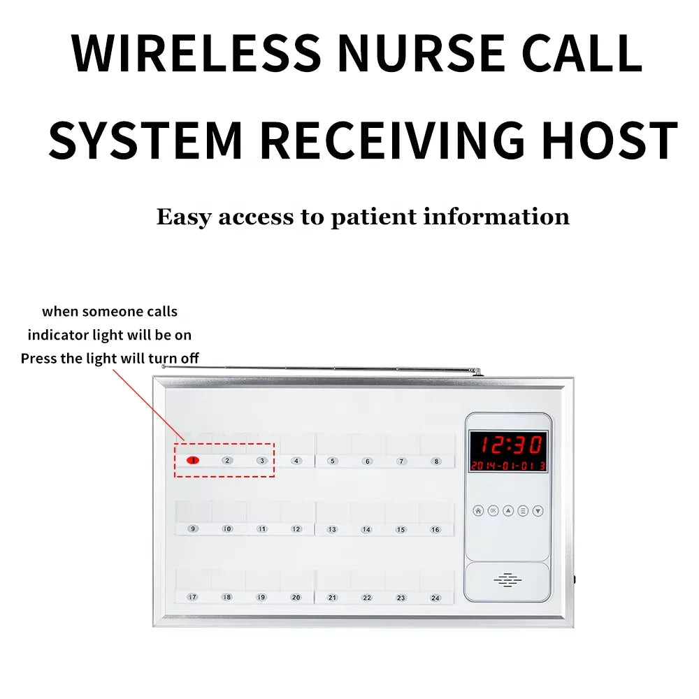 Wireless Call System Nurse Call System with 24  Call Buttons and 1 Central Monitoring Unit for Patients Caregiver Residents