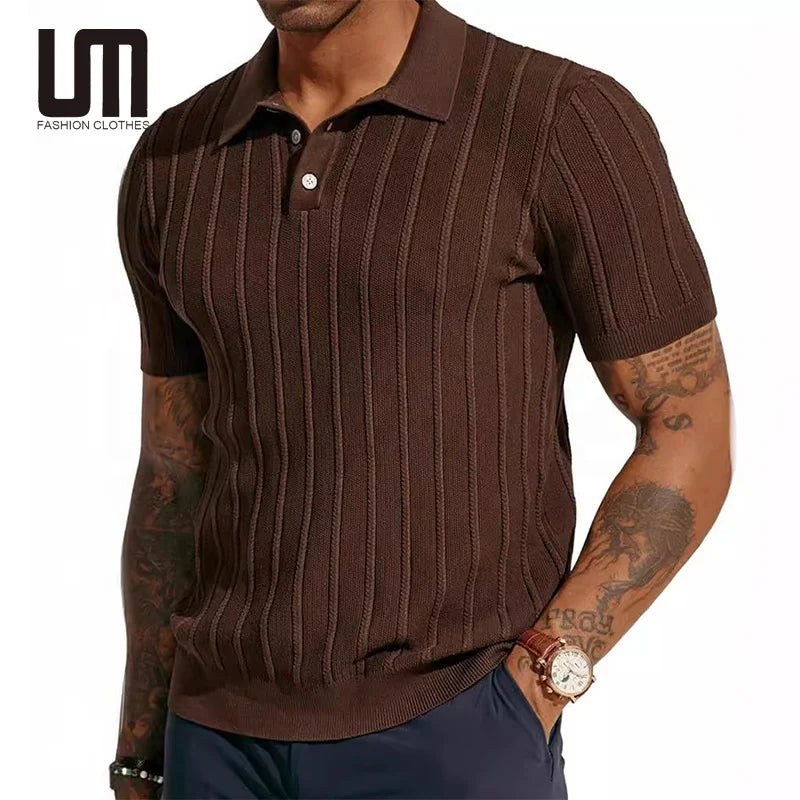 Liu Ming Oem New Products Fashionable Solid Color Knitted Sweater Casual Short Sleeve Ribbed Knit T Shirt Top for Men