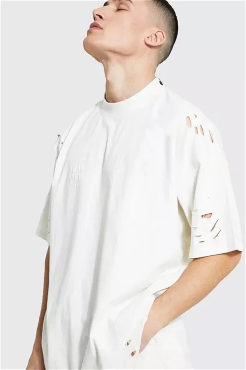 Tshirt T-shirt Men New Style Custom Printable Logo Polyester Cotton Fabric Oversized Men White Distressed Tshirt