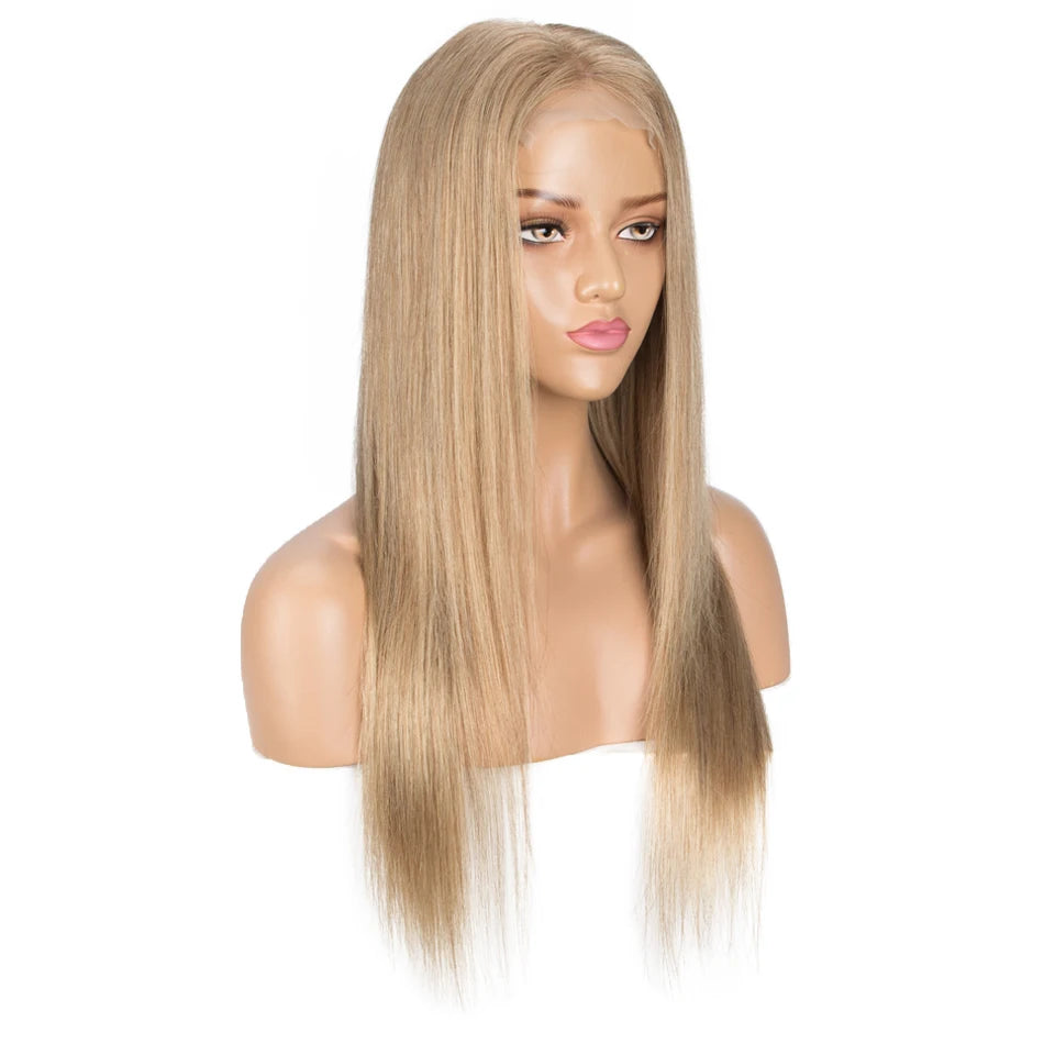 Sleek 28 Inch Gold Blonde Colored Human Hair Wigs 13X6X1Lace Front Brazilian Hair Wigs 100% Real Ready To Wear Cosplay Lace Wig