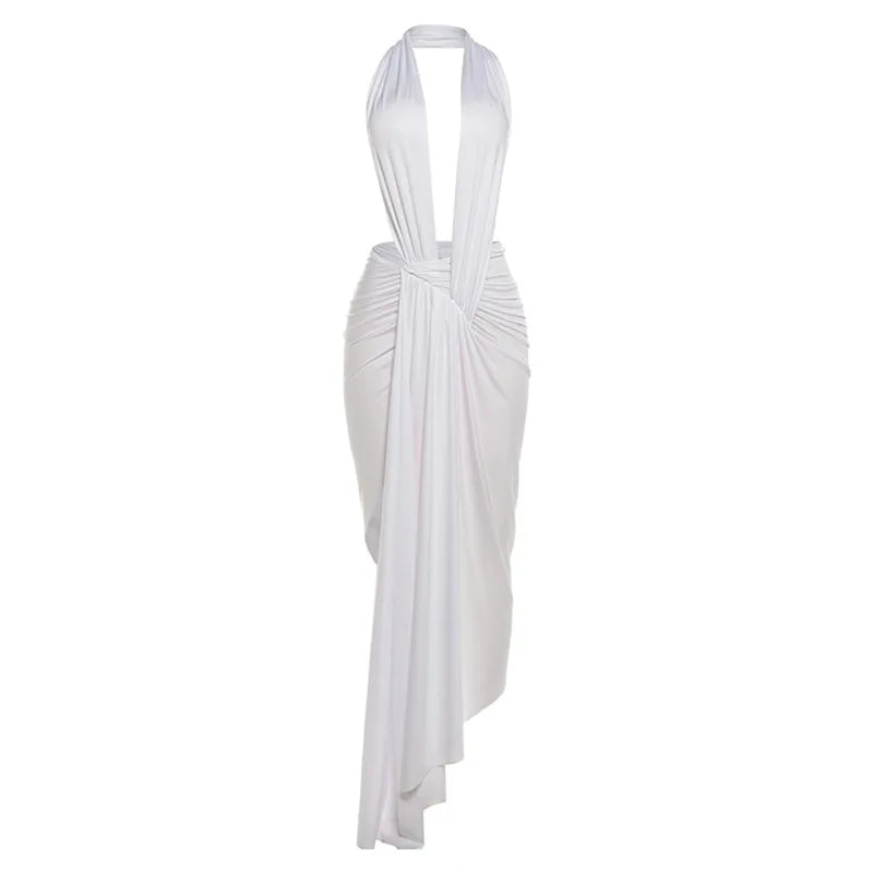 Summer New Street Style Women Dresses Sexy Sleeveless Halter Neck Backless High-Waisted Floor-Length Dress