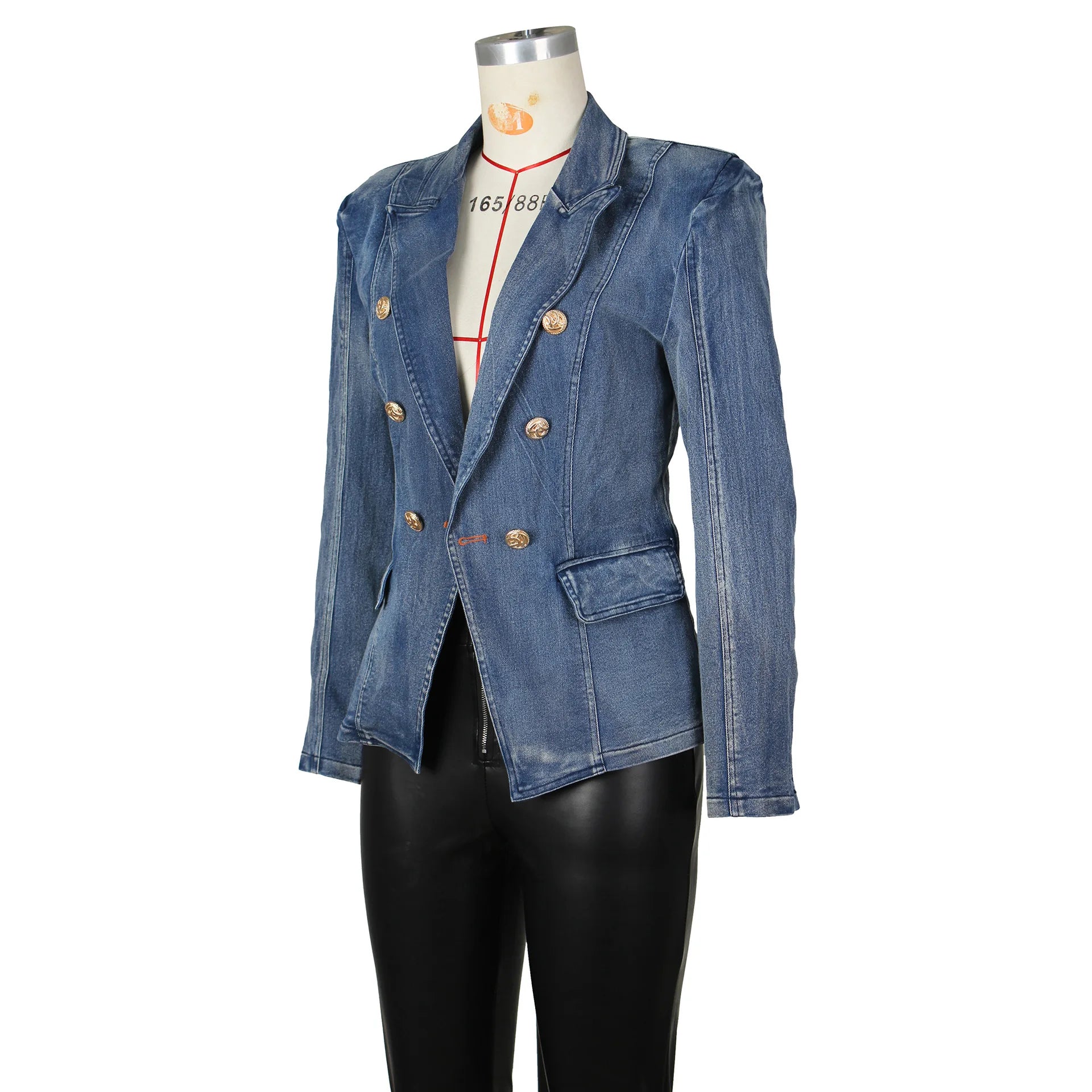 G0614 High Quality Washed Vintage Jacket Double Breasted Blazer Denim Jacket Women