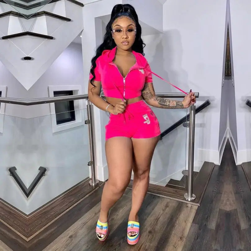 Short-sleeved T-shirt and Shorts Women's Rhinestone Clothing Vendors 2020 New 2-piece Set Womens Two Piece Clothing Sexy & Club