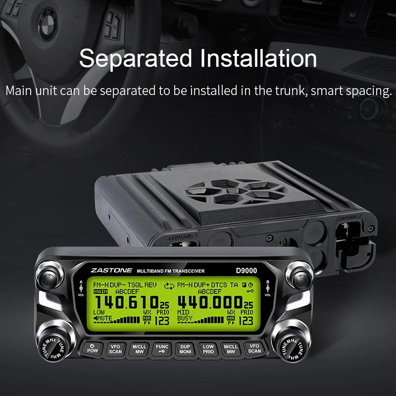 2023 Zastone D9000 50W Car Walkie Talkie 50km Dual Band Air Band CB Radio 136-174/400-520MHz FCC CE Large Screen Display FM