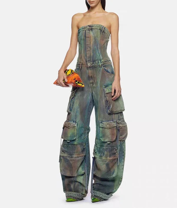Bettergirl 2023 New Trendy Pattern Camo Jeans Women Camouflage Jumpsuits Pants Denim Cargo Jumpsuit